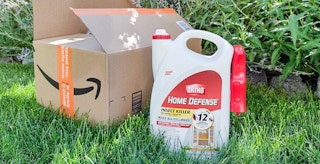 ortho home defense insect killer gallon with amazon box in yard