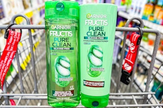 garnier shampoo and conditioner in a cart