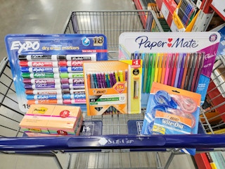 school supplies in a cart