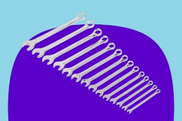 GEARWRENCH 14 Piece 6 Point Combination Metric Wrench Set on a blue background.