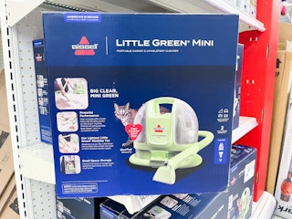 bissell little green mini carpet cleaner sitting on a target shelf
