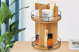 a spice rack organizer on a table