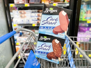two boxes of Breyers carb smart ice cream bars in cart
