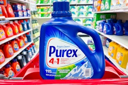 purex laundry detergent sitting on a target cart