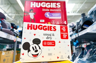 huggies diapers stacked boxes in car seat aisle at Walmart