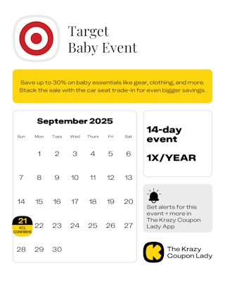 Calendar Graphic with Target baby event for sept 21 2025