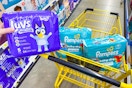 pampers and luvs diapers in a dollar general shopping cart
