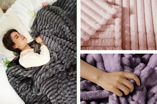 3 lifestyle photos of king Kayamas blankets: Gray, Pink & Purple