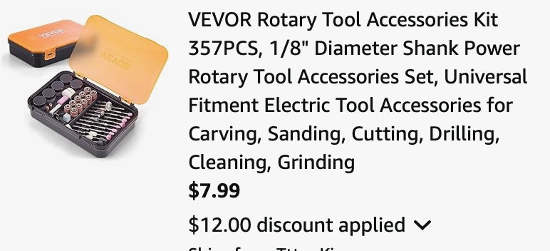 VEVOR Rotary Tool Accessories Kit 357PCS, 1/8" Diameter Shank Power Rotary Tool Accessories Set