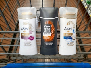 Three Dove Ultimate Deodorant products in Walmart shopping cart