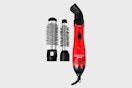 a red hot air hair brush