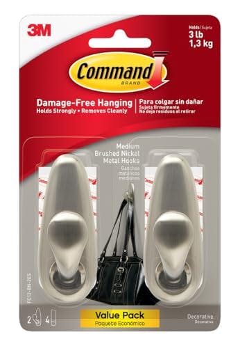 Command Medium Brushed Nickel Hooks