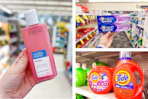 collage image of loreal toner, tide detergent, and crest toothpaste