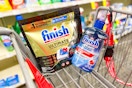 finish dishwasher tabs and jet dry rinse aid in a cart