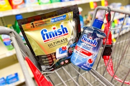 finish dishwasher tabs and jet dry rinse aid in a cart