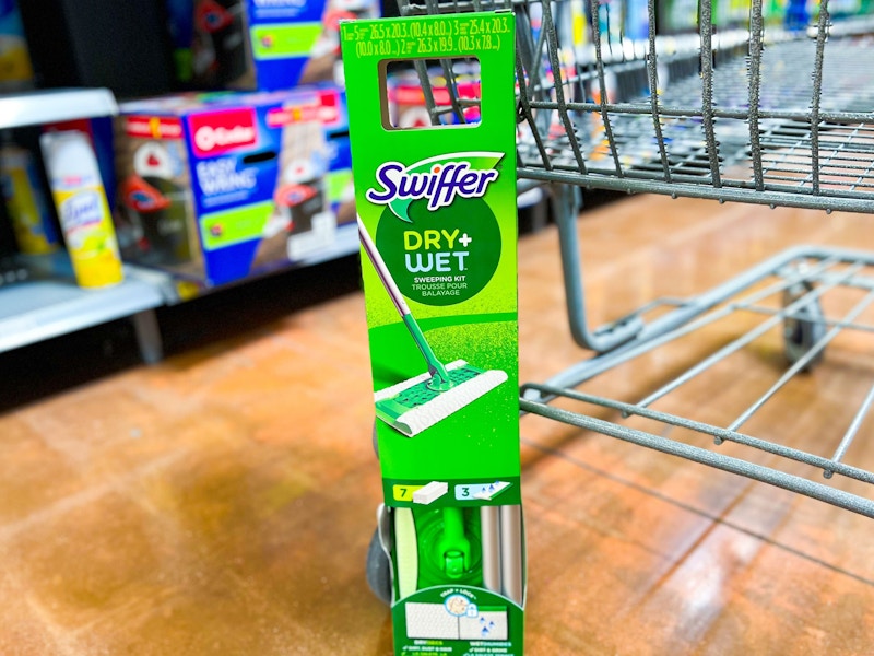 swiffer sweeper kit on walmart floor against cart