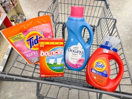 bounce downy tide laundry items in walgreens cart
