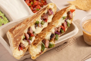 Chipotle Quesadilla in a tray on a table 