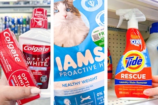 collage with colgate, iams, and tide products