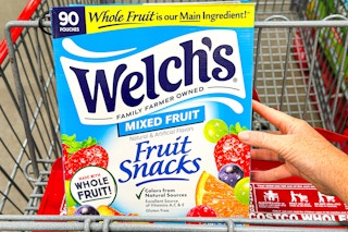 welch's fruit snacks in a costco shopping cart