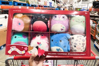 costco squishmallows mini 5 inch 8 pack plush handheld near a cart