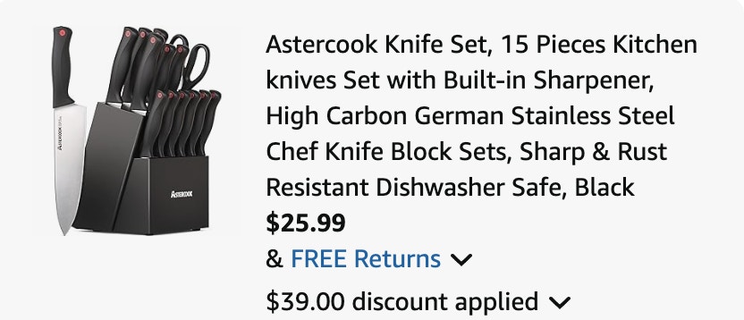 Knife set Amazon receipt