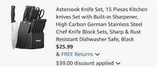 Knife set Amazon receipt