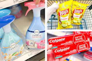 collage with febreze, colgate, and lay's products