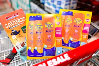 costco banana boat sunscreen and coupon book in cart