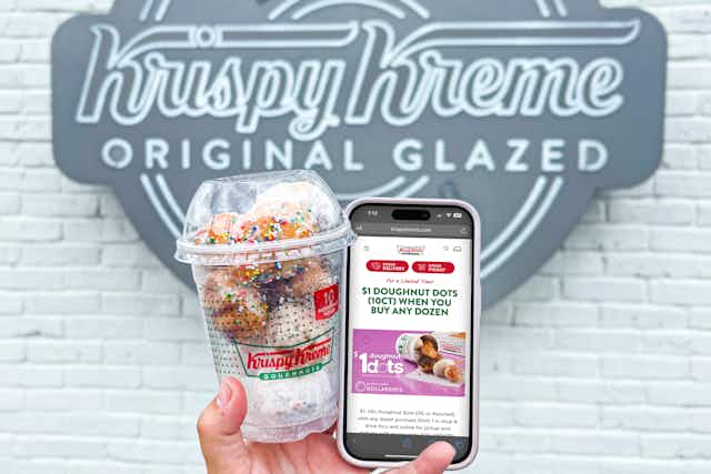 $1 Krispy Kreme 10-Count Doughnut Dots With Purchase of Any Dozen Doughnuts card image