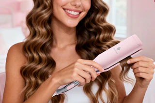 woman putting waves in her hair