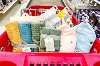 cloud island baby towels washcloths in a target cart