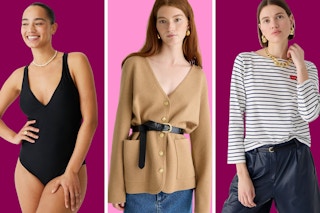 one-piece black swimsuit, Meghan Markle Sweater, and Long Sleeve Tee