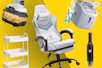ninja air fryer, storage shelf, gaming chair, ice machine, and dirt devil vacuum
