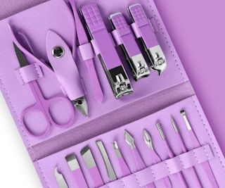 a purple case with manicure tools inside