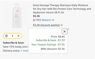 Dove Shampoo Amazon receipt