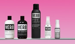 bottles of hair care products on a pink background