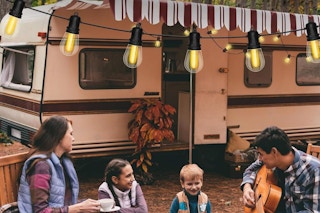 string lights on a camper