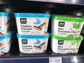 Whole Foods 365 cookies and cream and mint chip ice cream.