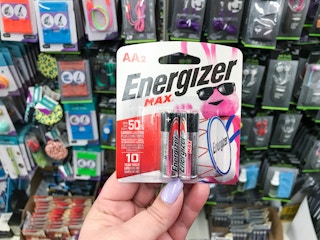 hand holding energizer max batteries at dollar tree