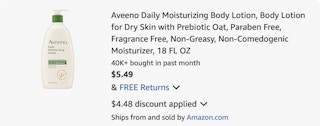 Aveeno lotion Amazon receipt