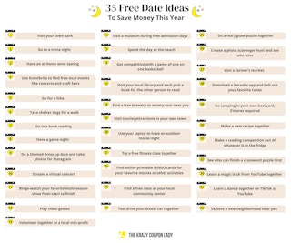 35 free date ideas to save money graphic