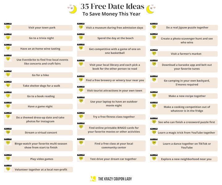 35 free date ideas to save money graphic