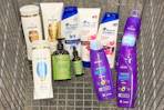 Pantene, Head & Shoulders, Aussie, and Mielle products in a shopping cart