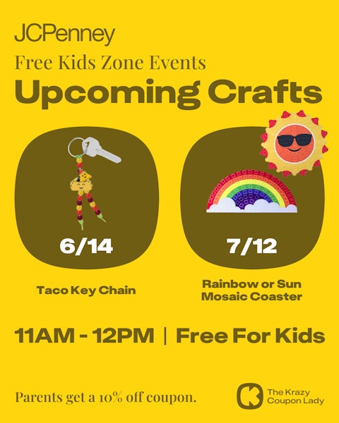 JCPenney Kids Zone free crafts 2025: Upcoming crafts