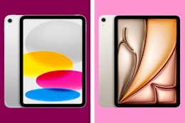 apple ipads on a pink grid