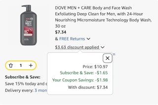Dove Men+Care Wash Amazon receipt