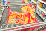 2 starburst jelly bean bags in a cart