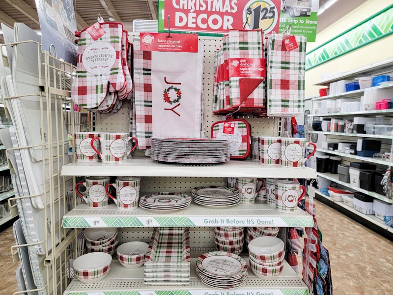 christmas themed dinnerware display