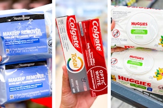 collage with neutrogena, colgate, and huggies products